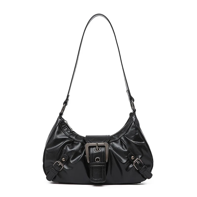 Dawndesslo Y2K Retro Pleated Hobo Shoulder Bag - Saddle-Style PU Leather for Travel and Everyday Use