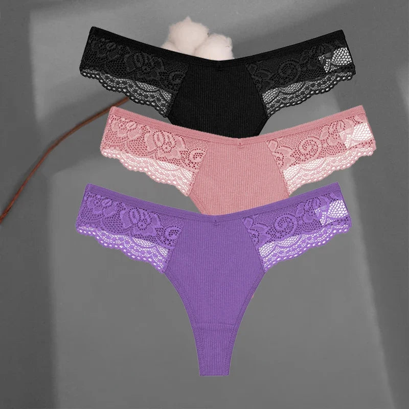 Soft Cotton Thong Panties Set — Lace G-String Underwear for Women