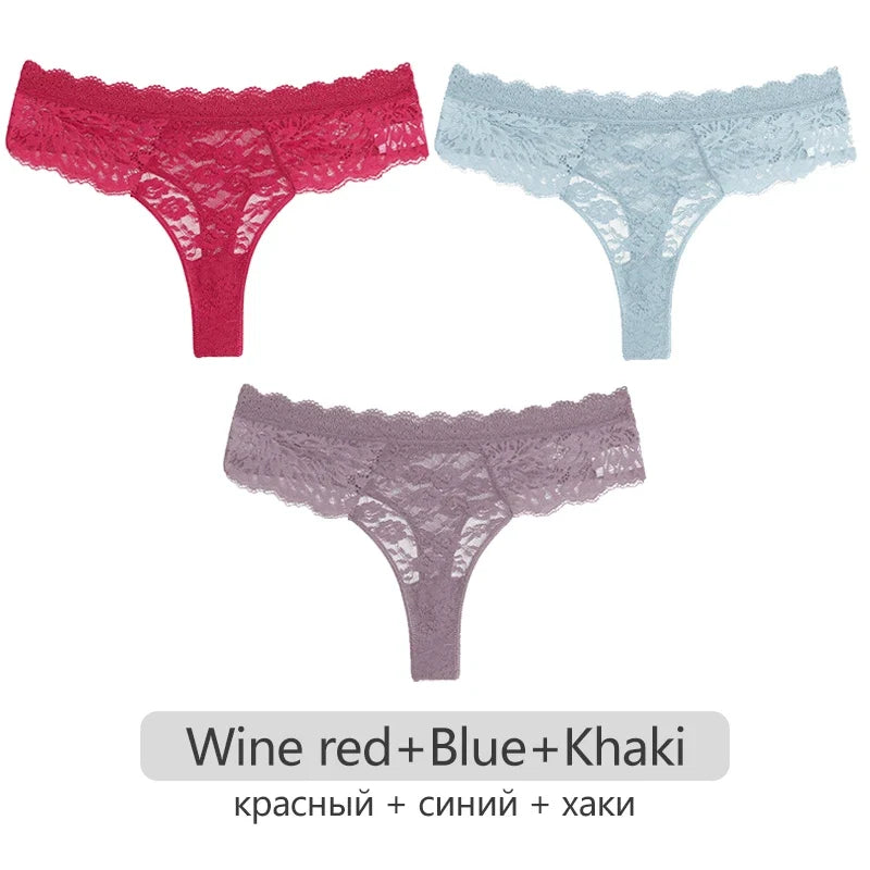 Full Lace Thongs – 3-Piece Lingerie Set for Women