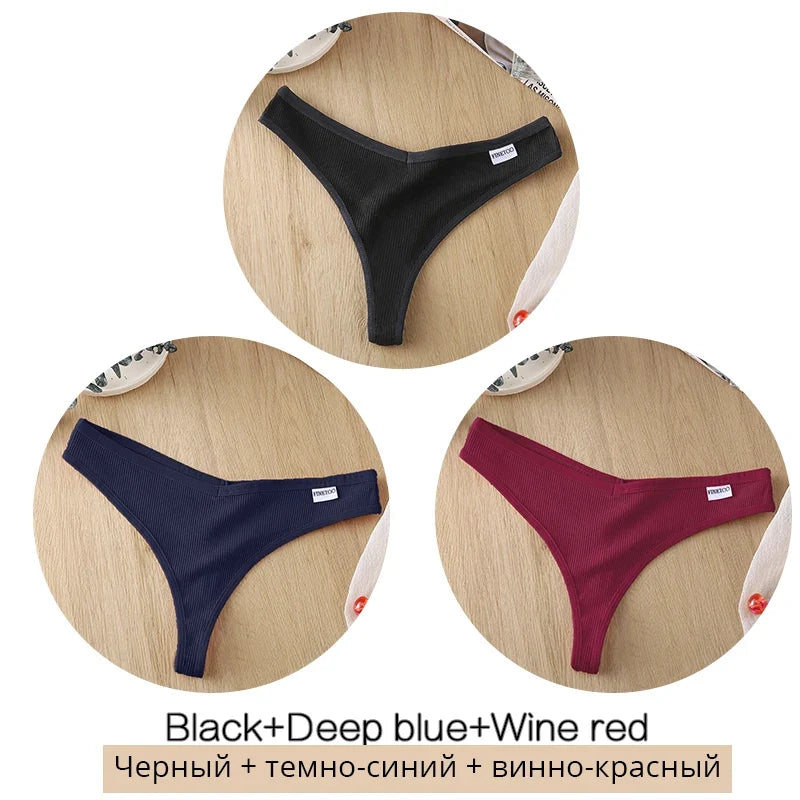 3-Piece Cotton G-String Thongs for Women – Breathable Low-Rise Panties