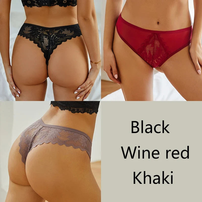 3-Piece Lace Thong Set for Women — Sexy Low-Rise G-String Panties
