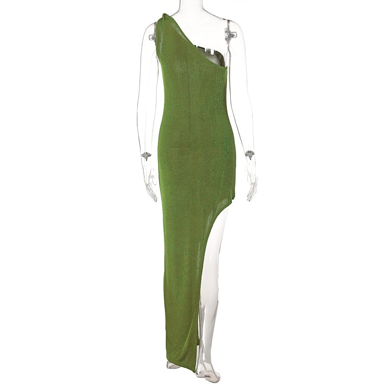 Bodycon One Shoulder Backless Sleeveless Maxi Slit Prom Dress