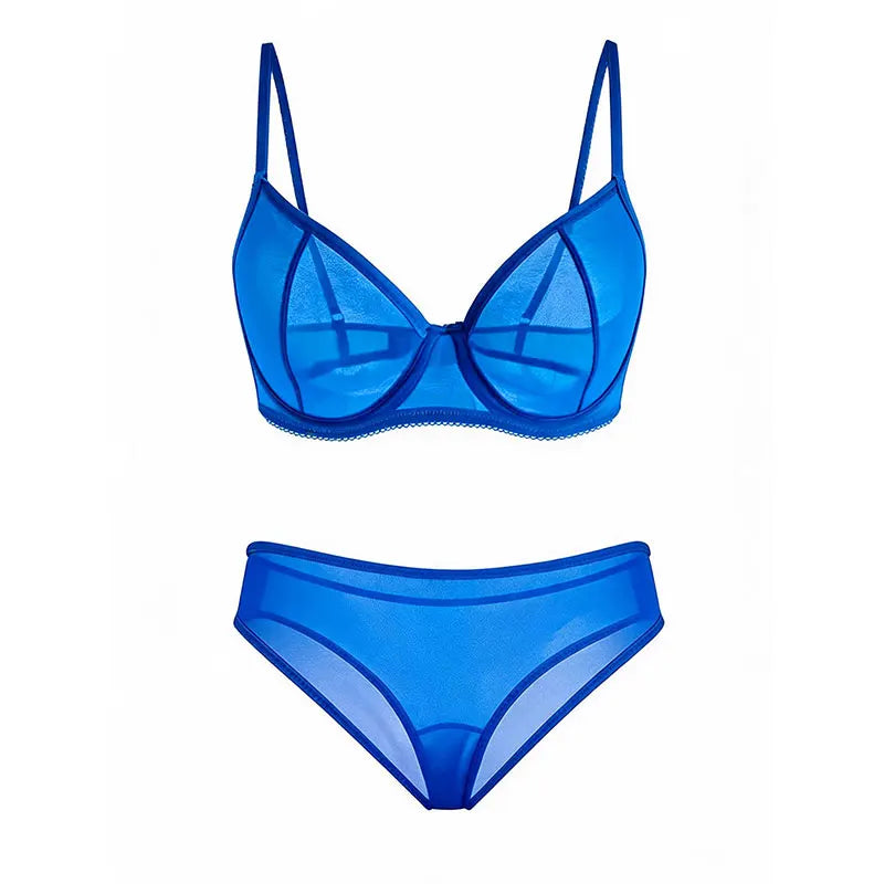 Ultra-Thin French-Style Underwire Seductive Bra, See-Through Transparent Sexy Large Bust Mesh Push-Up Lingerie, Plus-Size Bra Set