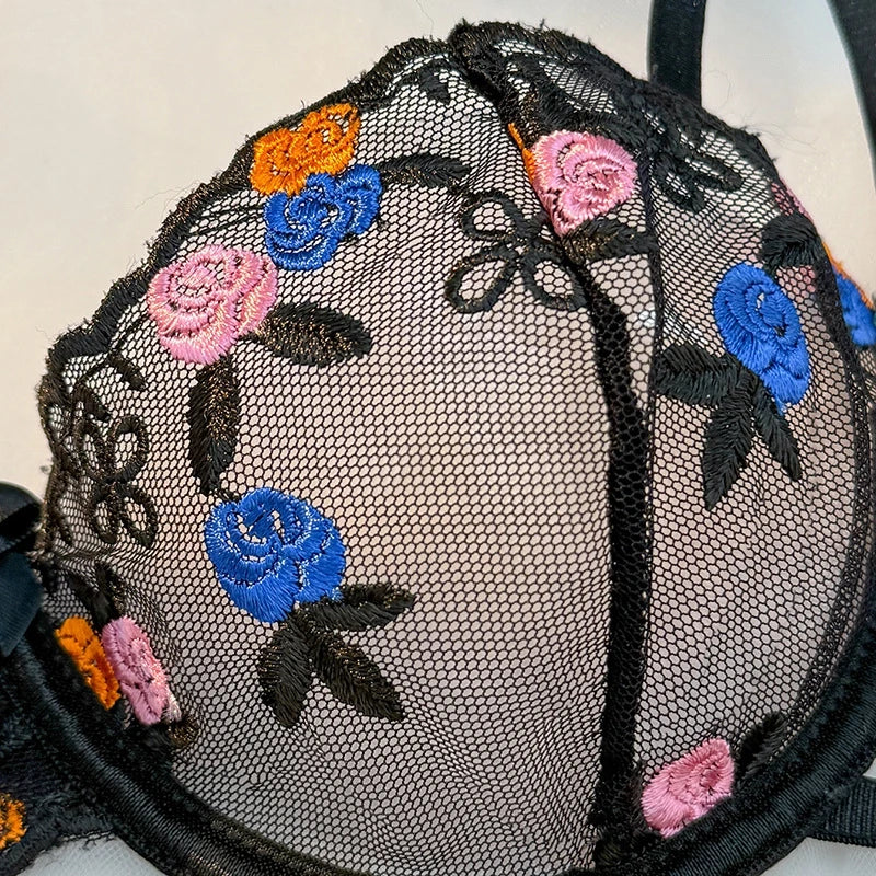 Rose Embroidery Lingerie Set Sexy Women&