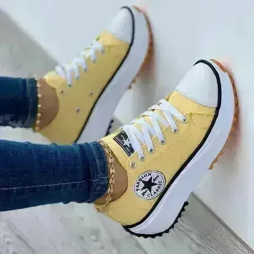 Flat Lace-Up Sneakers Pattern Canvas Shoes Casual Sport Shoes