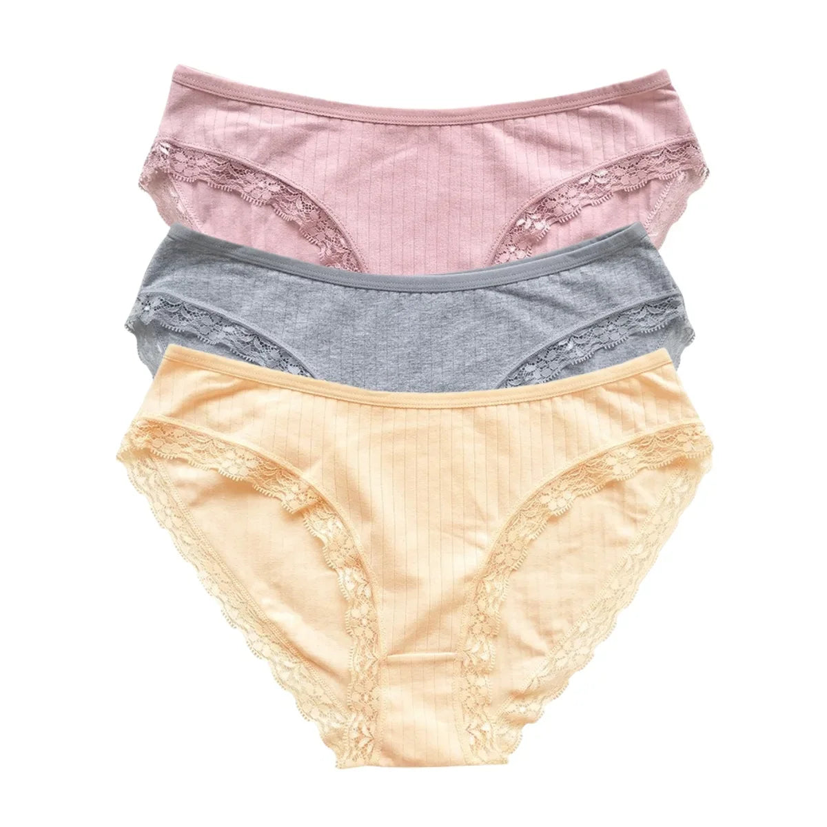 3Pcs/Set Cotton Panties Women Lace Trim Briefs Female Underpants Solid Color Soft Underwear Sexy Lingerie Intimates M-XL