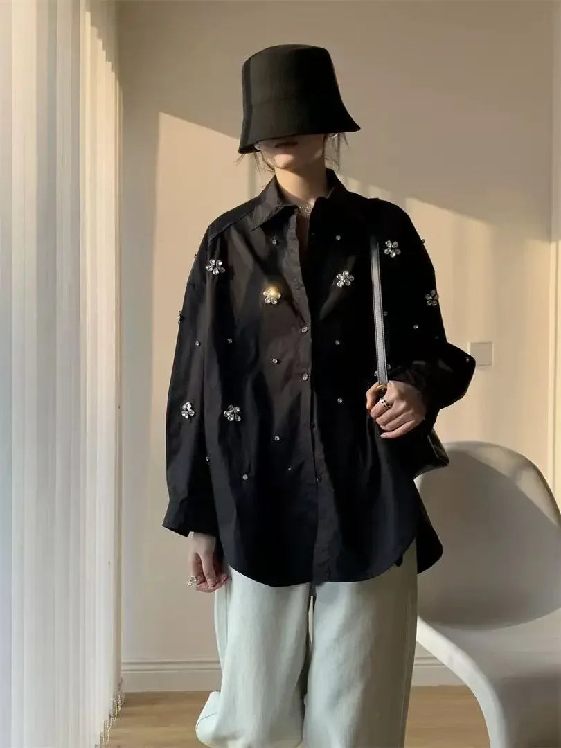 New Spring Loose Casual Cotton Buttons Up Shirts For Women Long Sleeve Top Korean Popular Oversized Blouse Clothes