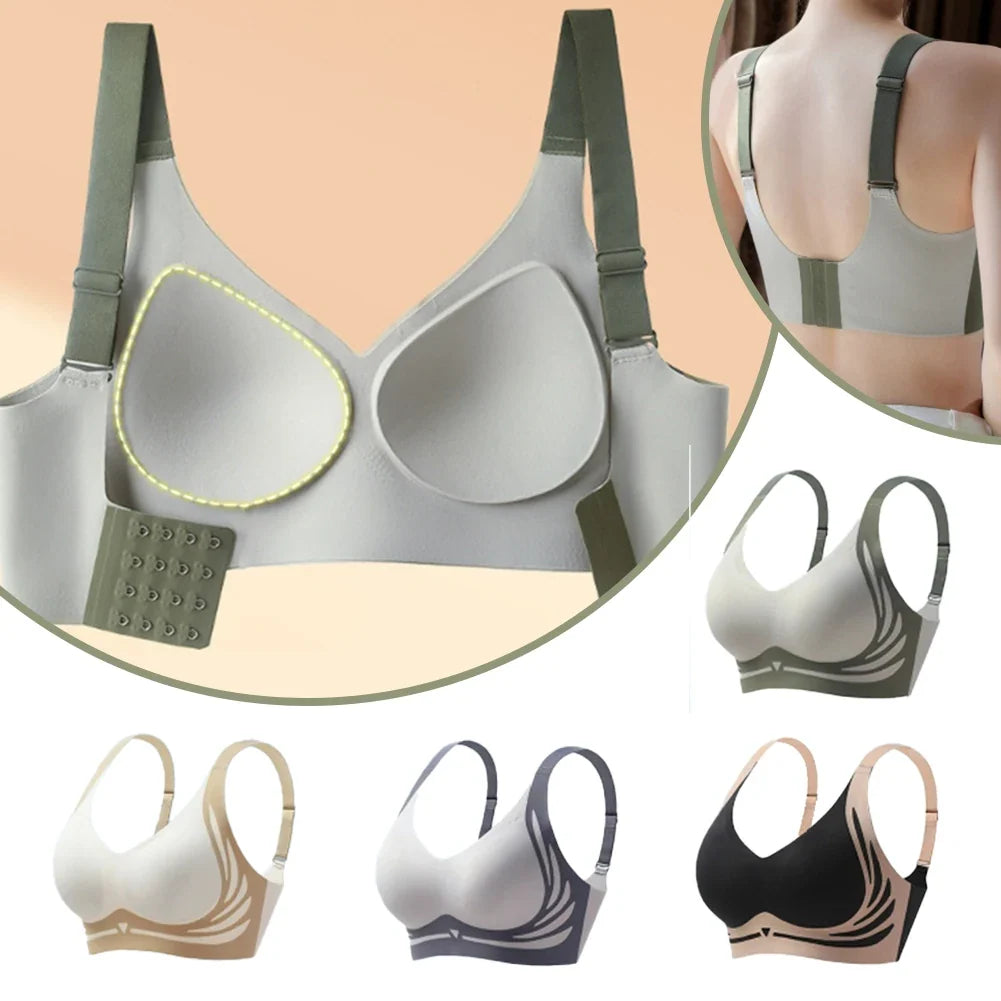 Seamless Ladies Underwear V-neck No Steel Ring Small Chest Gathered Adjustable Comfortable Thin Top Bra Breathable Gathered