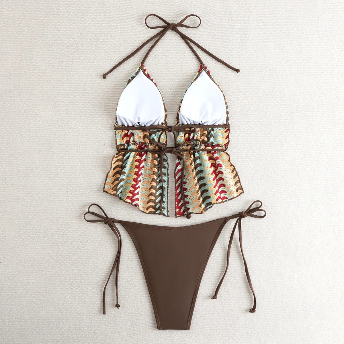 Sexy Striped Knitting Strings Bikini 2025 Women Swimsuit Female Swimwear Thong Bikinis Set Brazilian Beach Bathing Suit Biquini