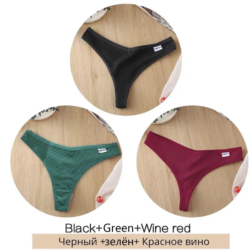 3-Piece Cotton G-String Thongs for Women – Breathable Low-Rise Panties