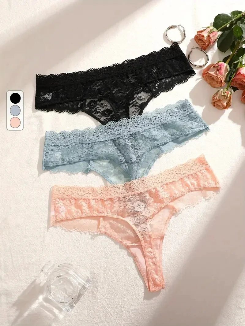 5-Piece Lace Thong Set – Low-Rise Sexy Briefs for Women
