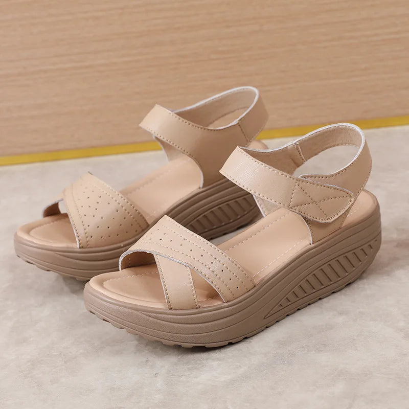 Women Comfortable Sandals Wedges Platform Ankle Strap Casual Orthotic Walking Sandals Orthopedic Arch Support 5cm heel
