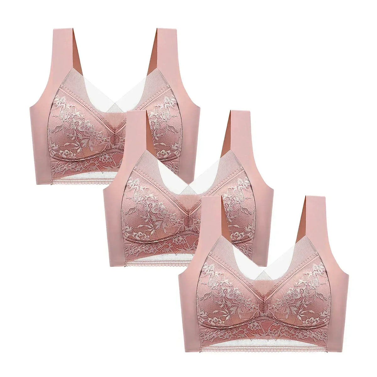 FallSweet 3PCS Lace Push Up Bras for Women Sexy Wireless Bra Ice Silk Deep V Bralette Tops Female Lingerie Mom&