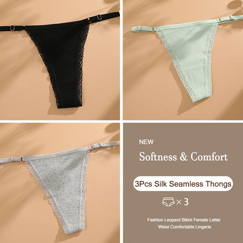 3-Piece Cotton G-String Thong Set for Women