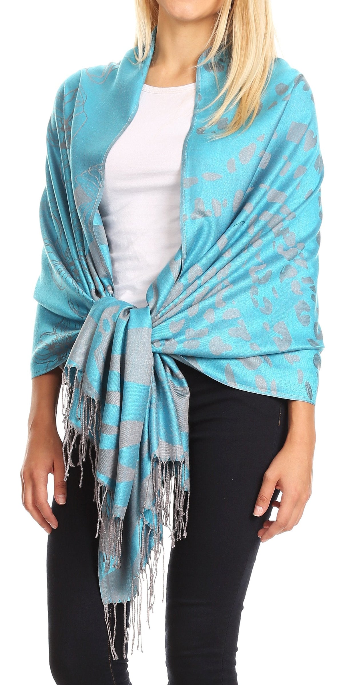 Sakkas Salome Reversible Silky soft Wrap Shawl Scarf with Lovely Floral Brocade