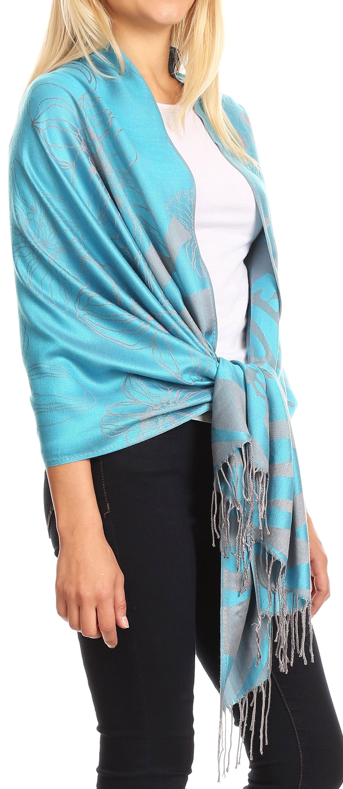 Sakkas Salome Reversible Silky soft Wrap Shawl Scarf with Lovely Floral Brocade