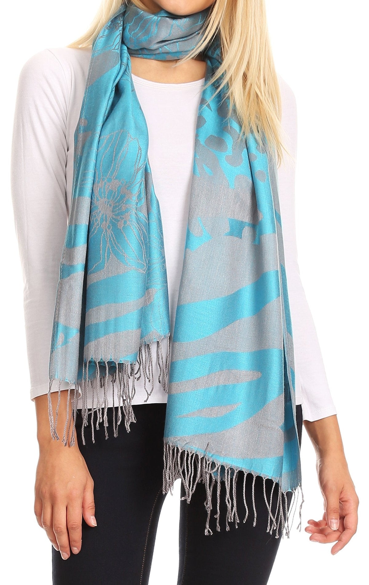 Sakkas Salome Reversible Silky soft Wrap Shawl Scarf with Lovely Floral Brocade
