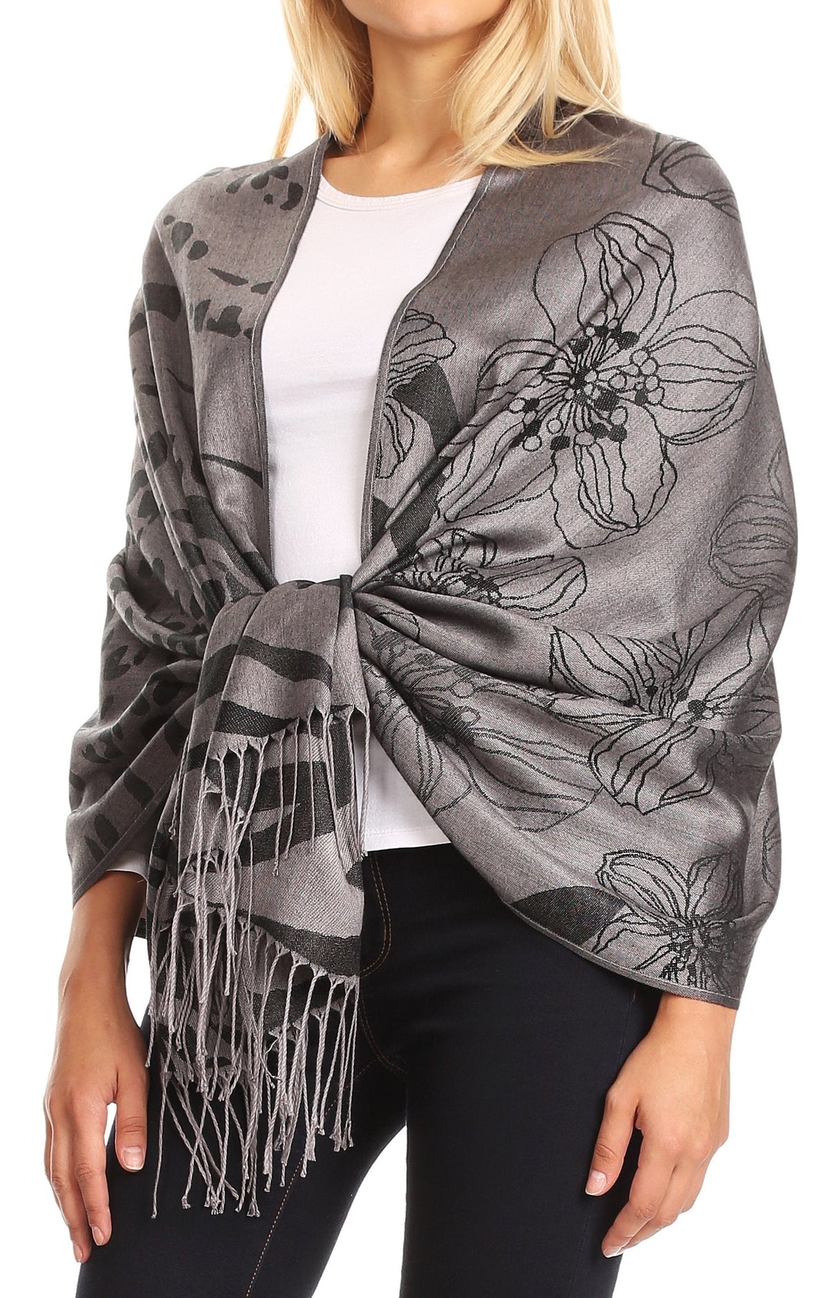 Sakkas Salome Reversible Silky soft Wrap Shawl Scarf with Lovely Floral Brocade