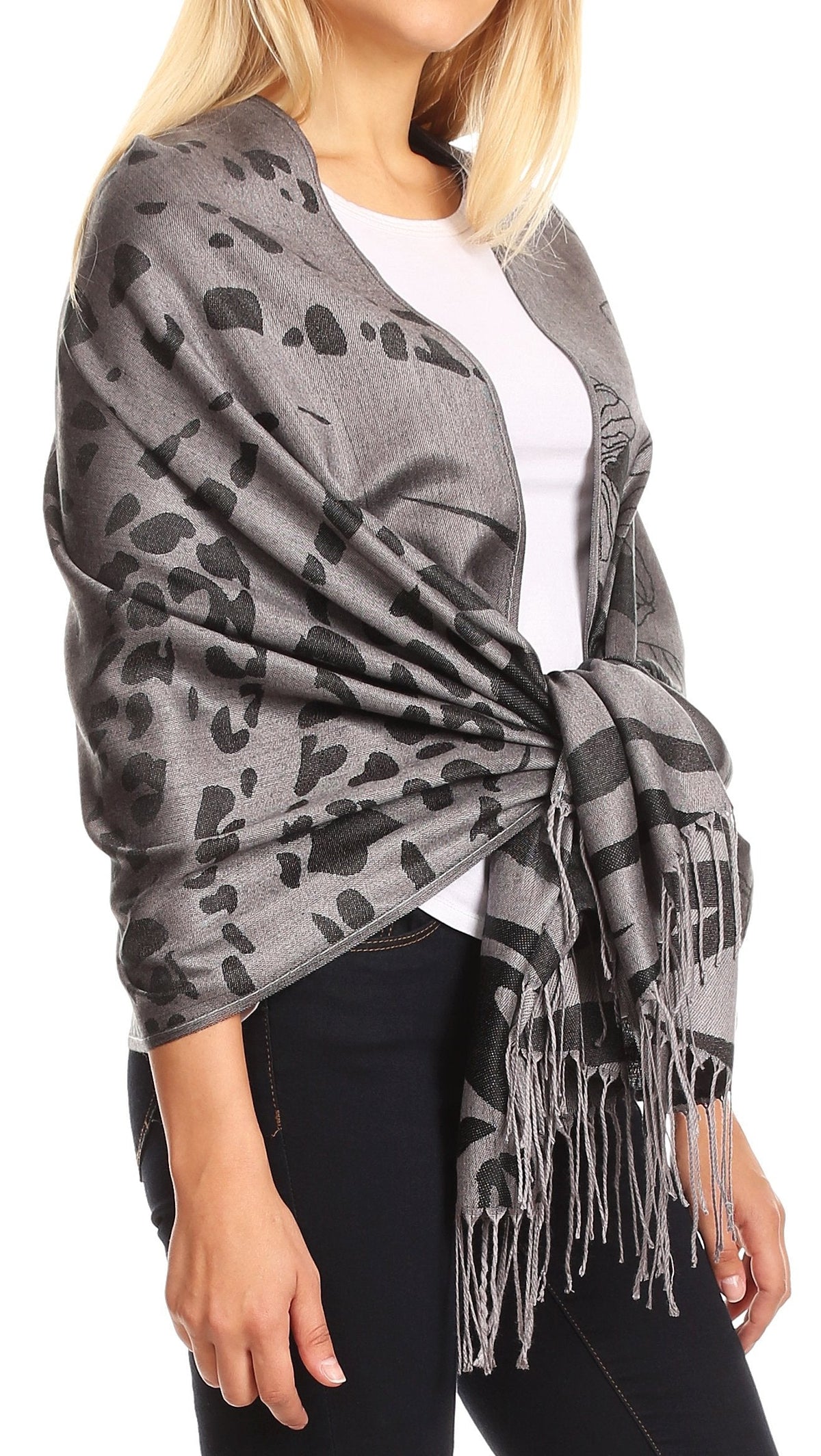 Sakkas Salome Reversible Silky soft Wrap Shawl Scarf with Lovely Floral Brocade
