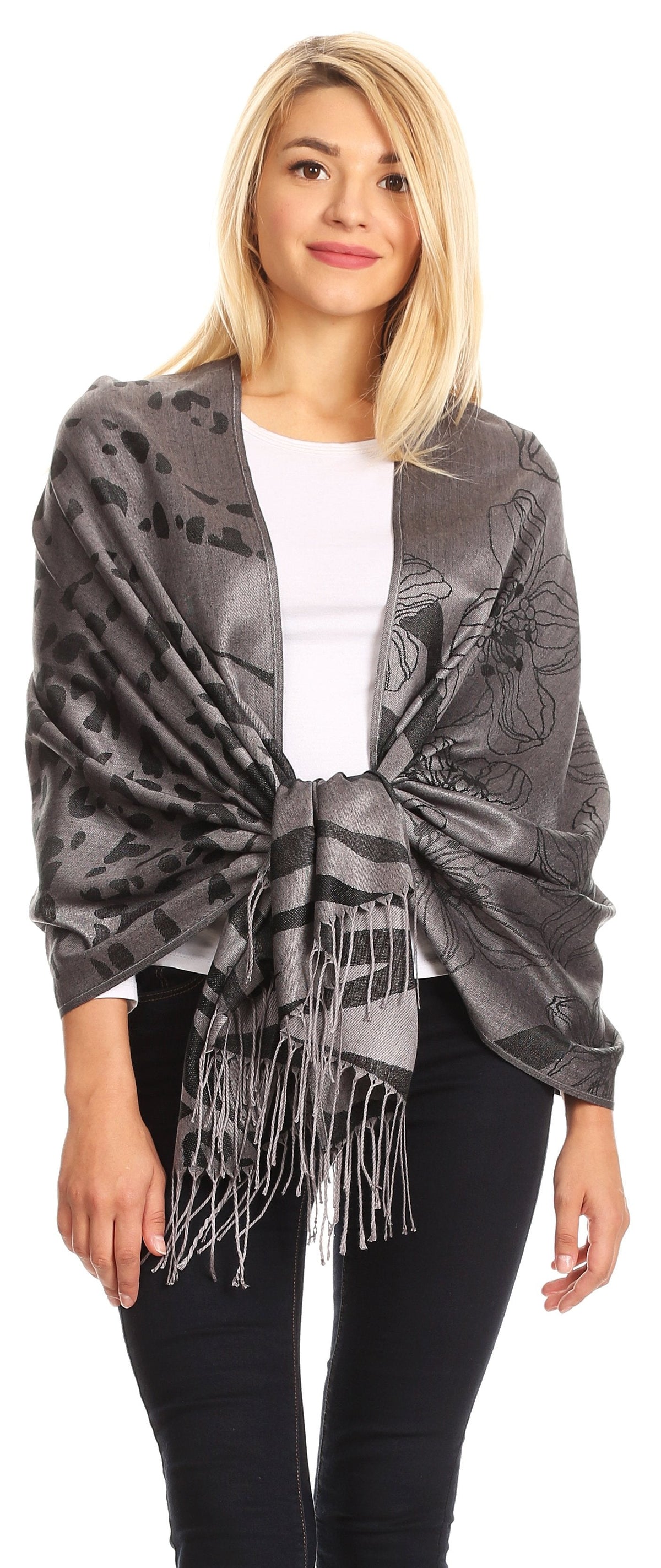 Sakkas Salome Reversible Silky soft Wrap Shawl Scarf with Lovely Floral Brocade