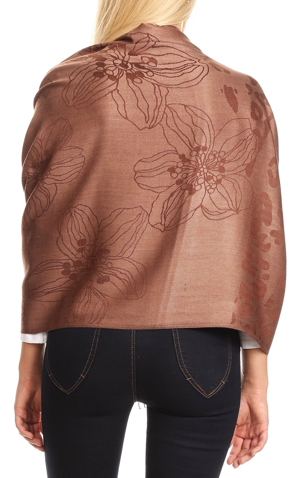 Sakkas Salome Reversible Silky soft Wrap Shawl Scarf with Lovely Floral Brocade