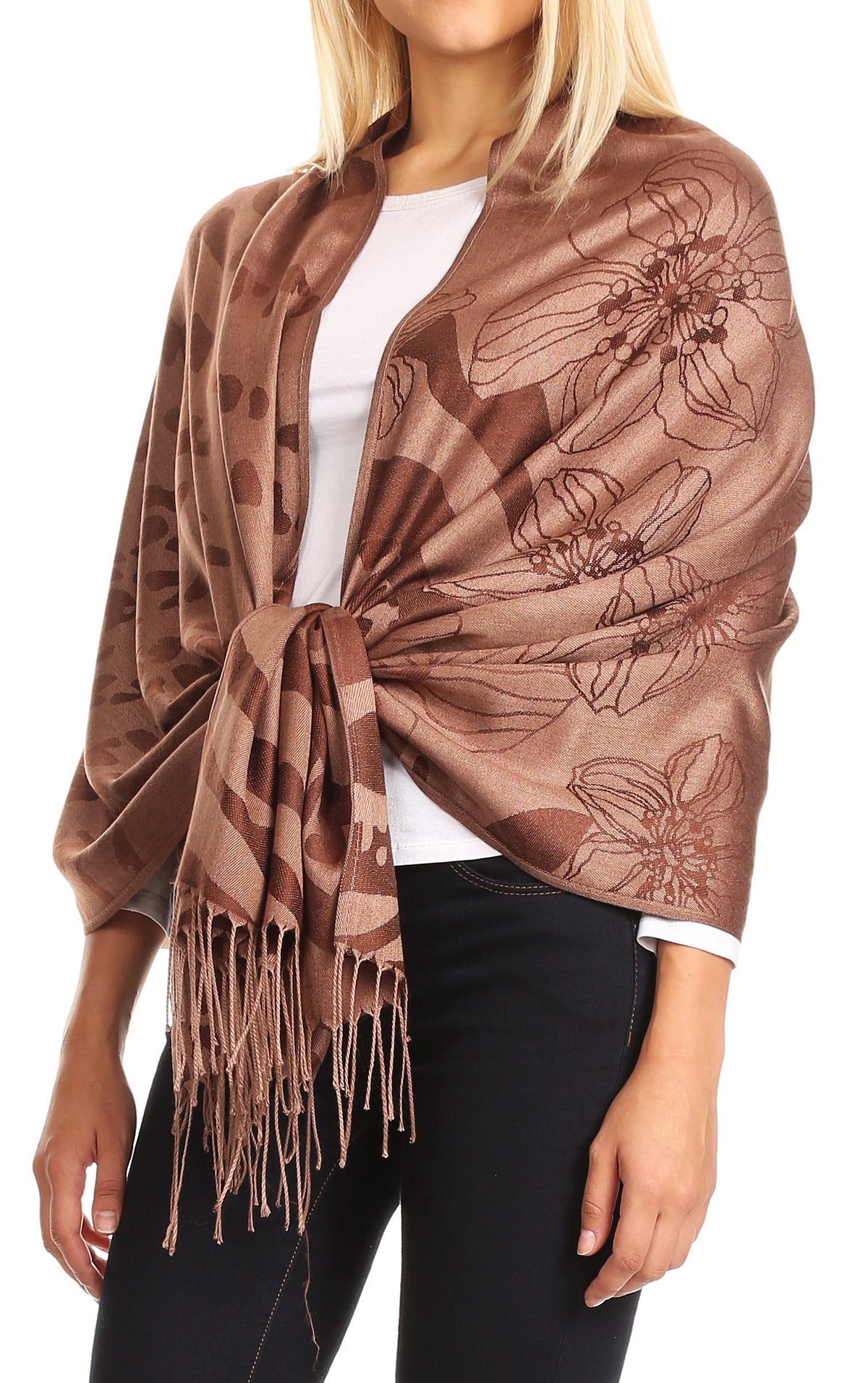 Sakkas Salome Reversible Silky soft Wrap Shawl Scarf with Lovely Floral Brocade