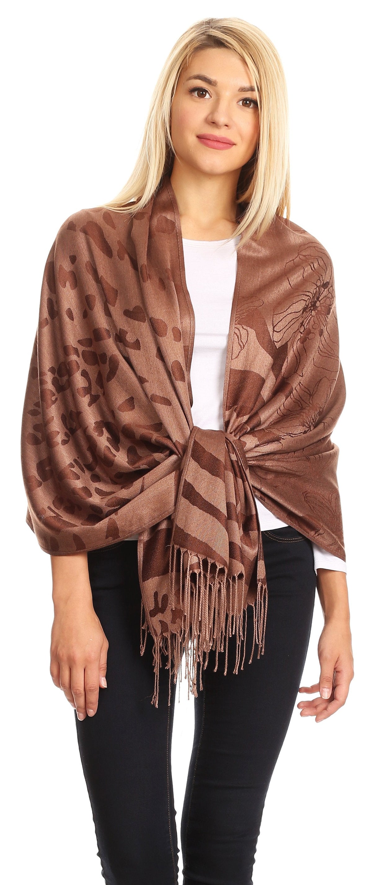 Sakkas Salome Reversible Silky soft Wrap Shawl Scarf with Lovely Floral Brocade