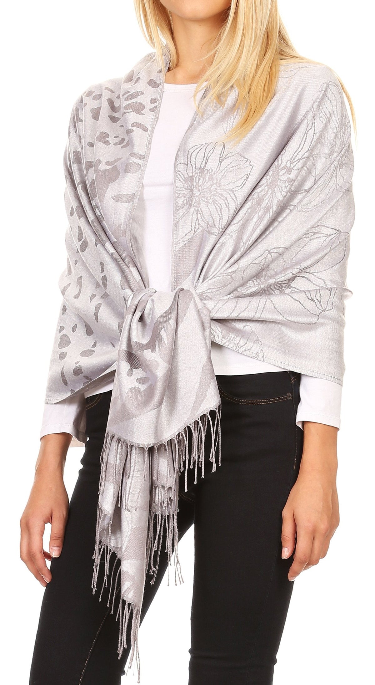Sakkas Salome Reversible Silky soft Wrap Shawl Scarf with Lovely Floral Brocade
