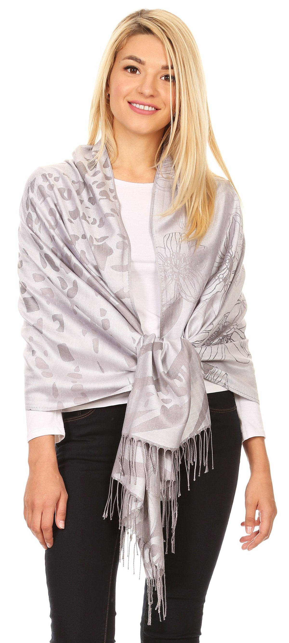 Sakkas Salome Reversible Silky soft Wrap Shawl Scarf with Lovely Floral Brocade
