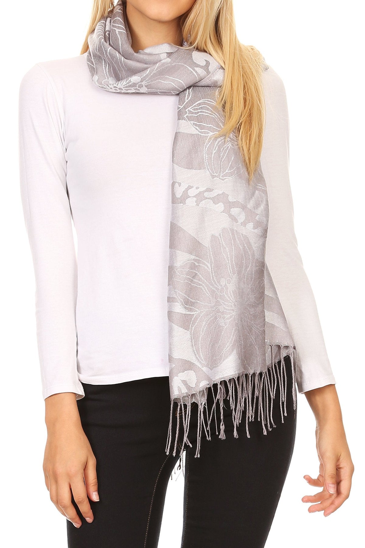 Sakkas Salome Reversible Silky soft Wrap Shawl Scarf with Lovely Floral Brocade
