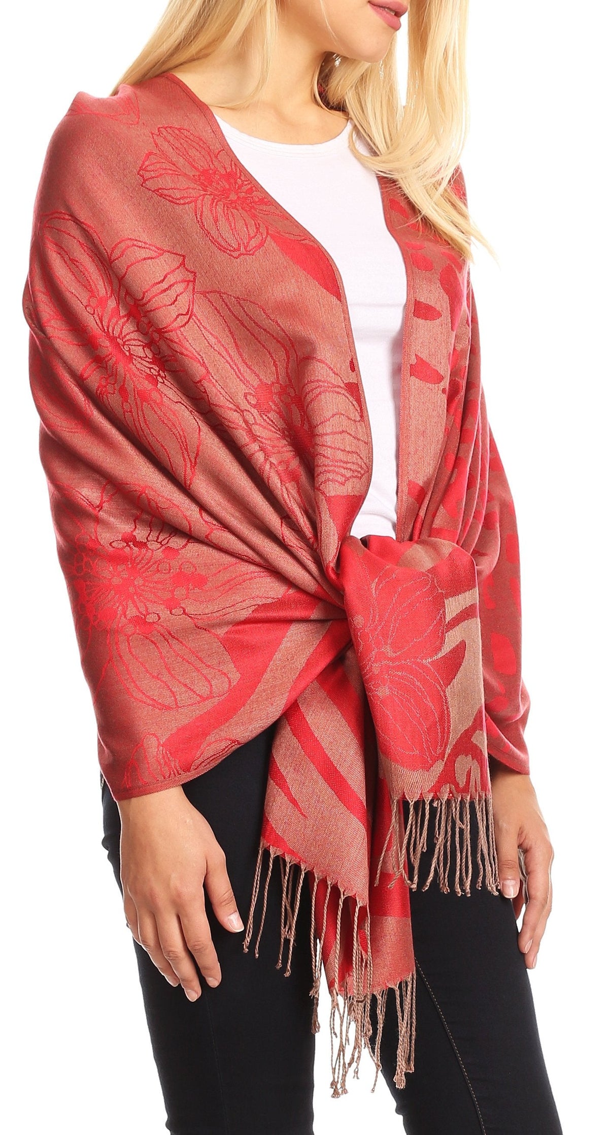 Sakkas Salome Reversible Silky soft Wrap Shawl Scarf with Lovely Floral Brocade