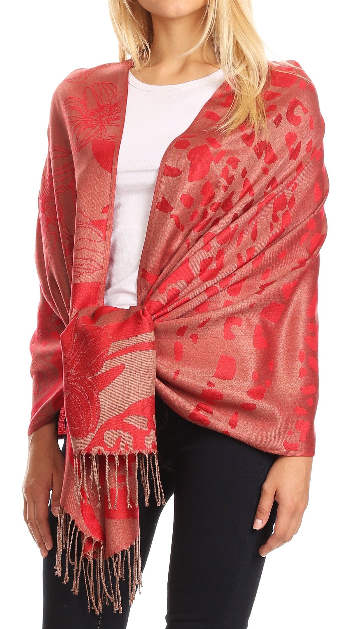 Sakkas Salome Reversible Silky soft Wrap Shawl Scarf with Lovely Floral Brocade