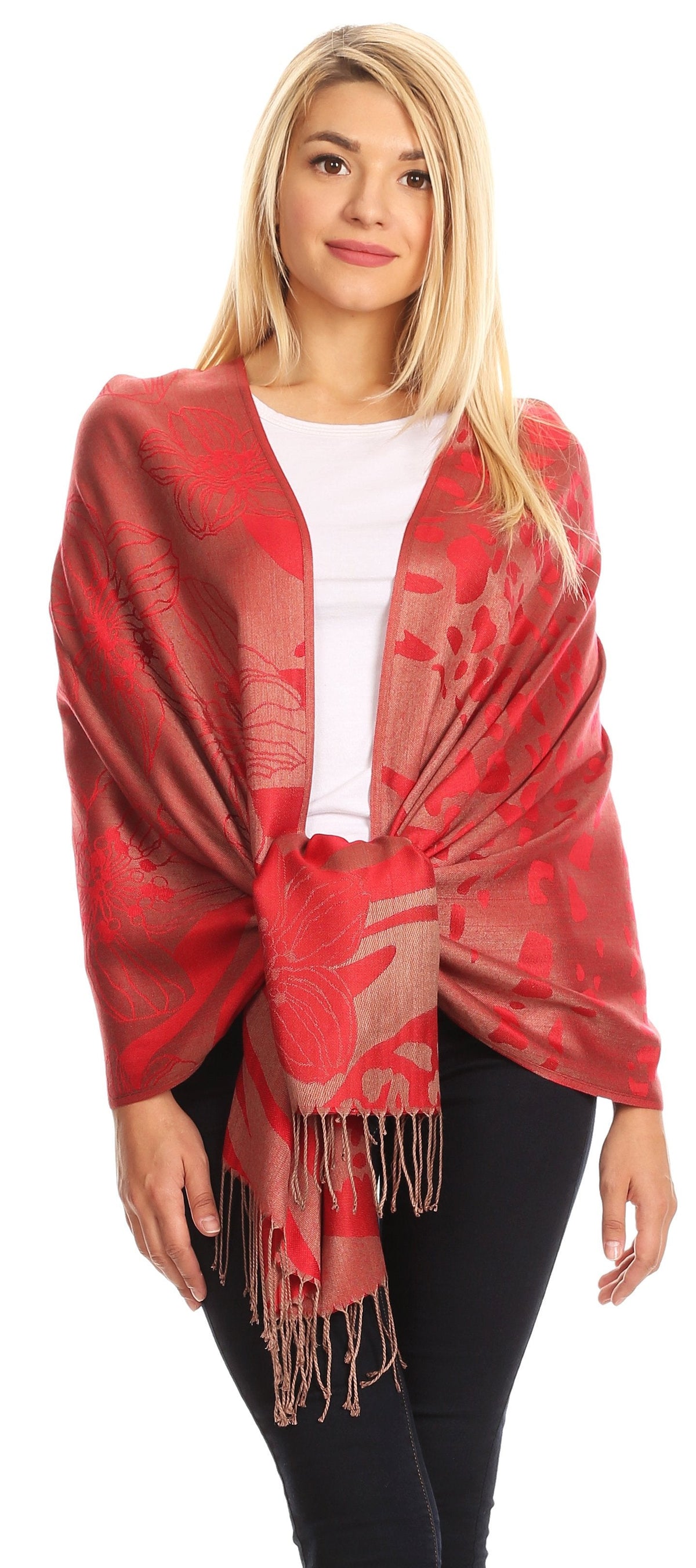 Sakkas Salome Reversible Silky soft Wrap Shawl Scarf with Lovely Floral Brocade