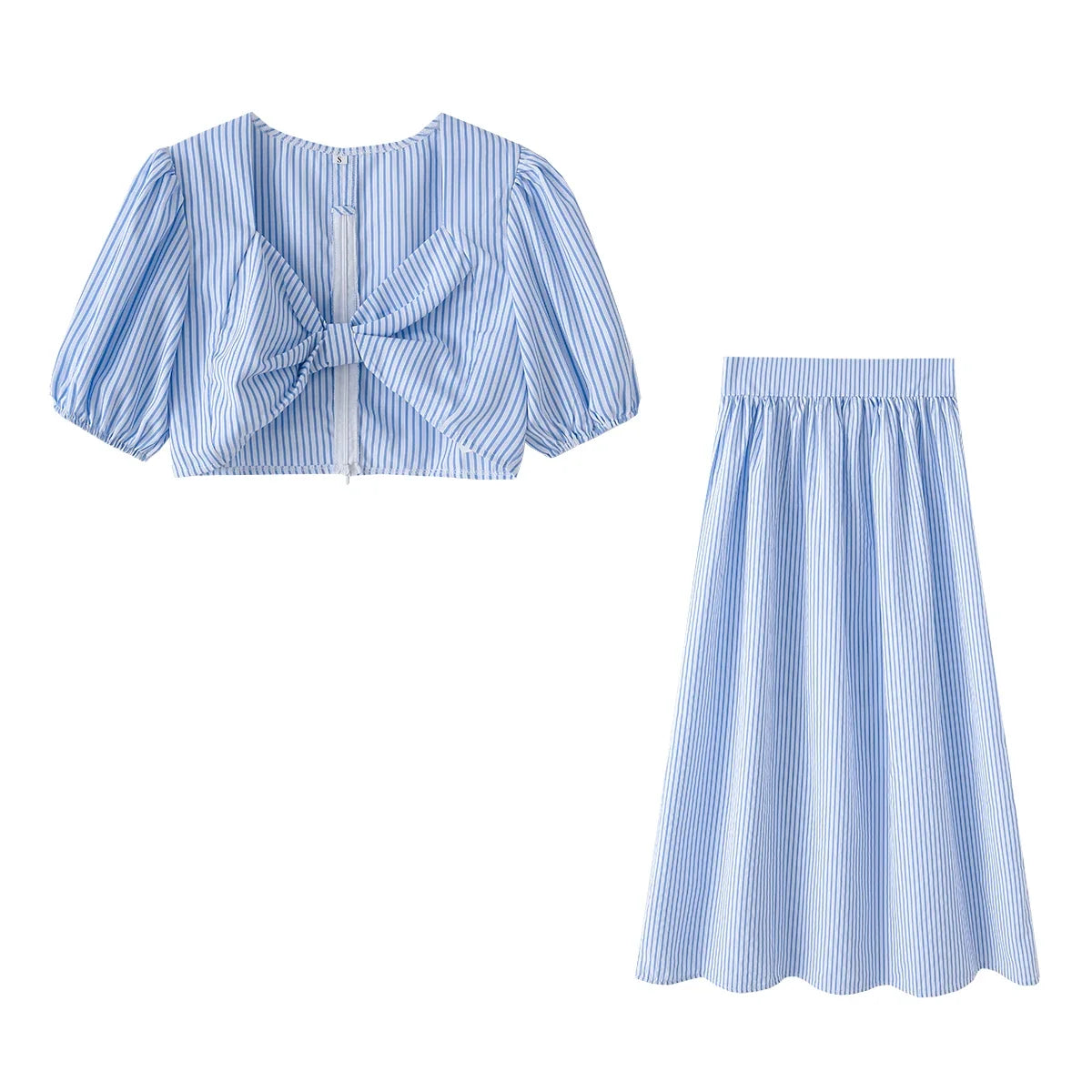Foridol Striped Women Summer New in Matching Sets Top+skirt Two Piece Set Outfits 2025 Light Blue Beach Casual Elegant Suit