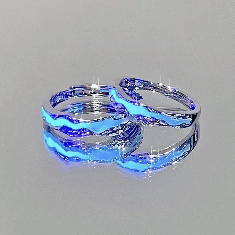 New Enamel Luminous Adjustable Finger Ring Vintage Luxury Love Couples Rings Glow In Dark Y2K Jewelry Valentine&