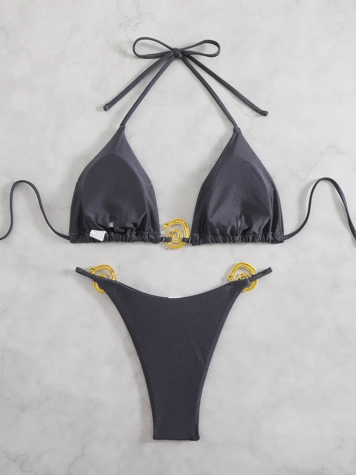 Sexy Thong Bikinis Sets Two Pieces Swimsuit Metal Hoops Link Swimwear Female Brazilian Biquini Triangle Beach Wear Bathing Suit
