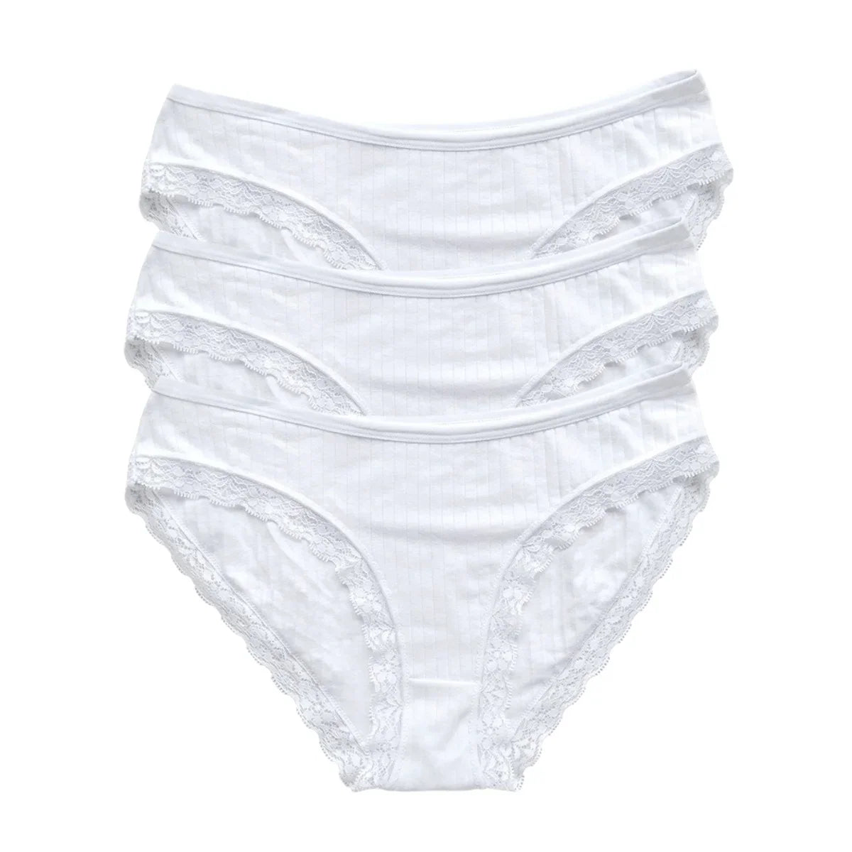 3Pcs/Set Cotton Panties Women Lace Trim Briefs Female Underpants Solid Color Soft Underwear Sexy Lingerie Intimates M-XL