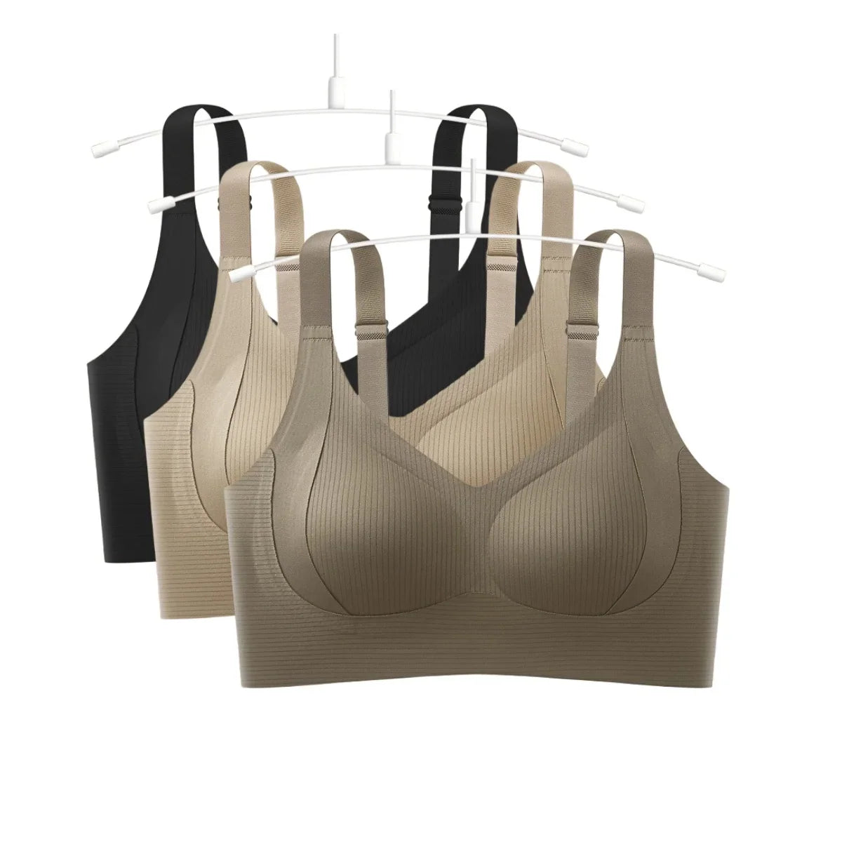 3Pcs/Set Women Seamless V-Neck Bra Plus Size Support Ribbed Bras Sexy Lingerie Detachable Bust Pads Comfort Intimates M-4XL