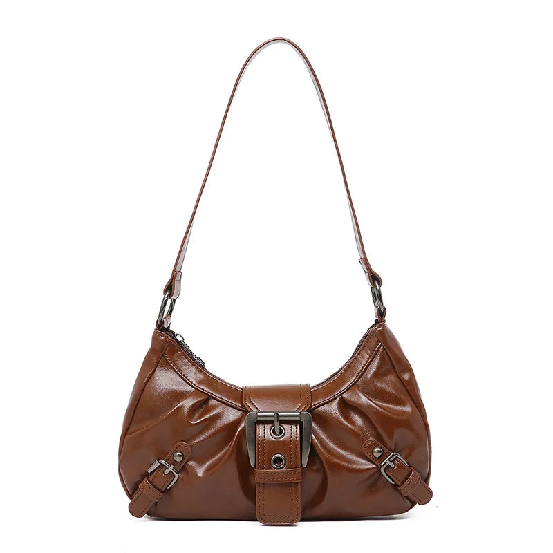 Dawndesslo Y2K Retro Pleated Hobo Shoulder Bag - Saddle-Style PU Leather for Travel and Everyday Use