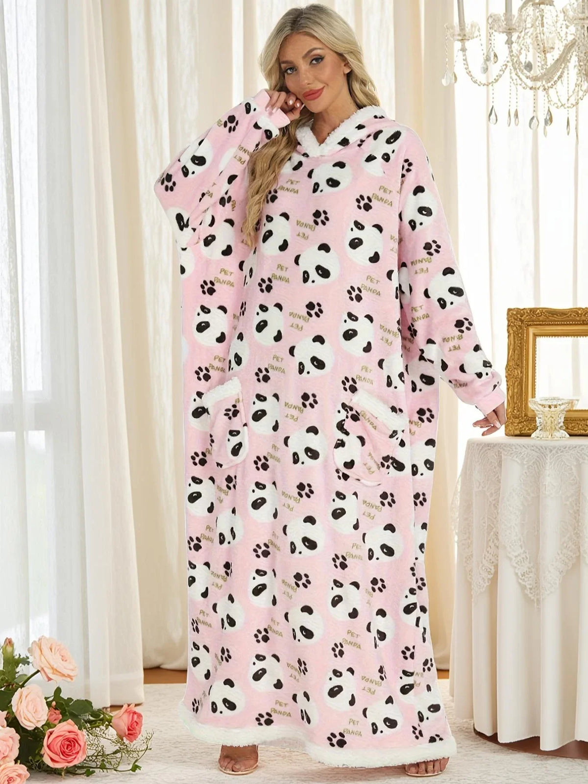 New 120/150cm Winter Thick Blanket Extra Plush Hoodie Lengthened Large Pocket Imitation Cashmere Home Coat Fleece TV Blanket 1pc