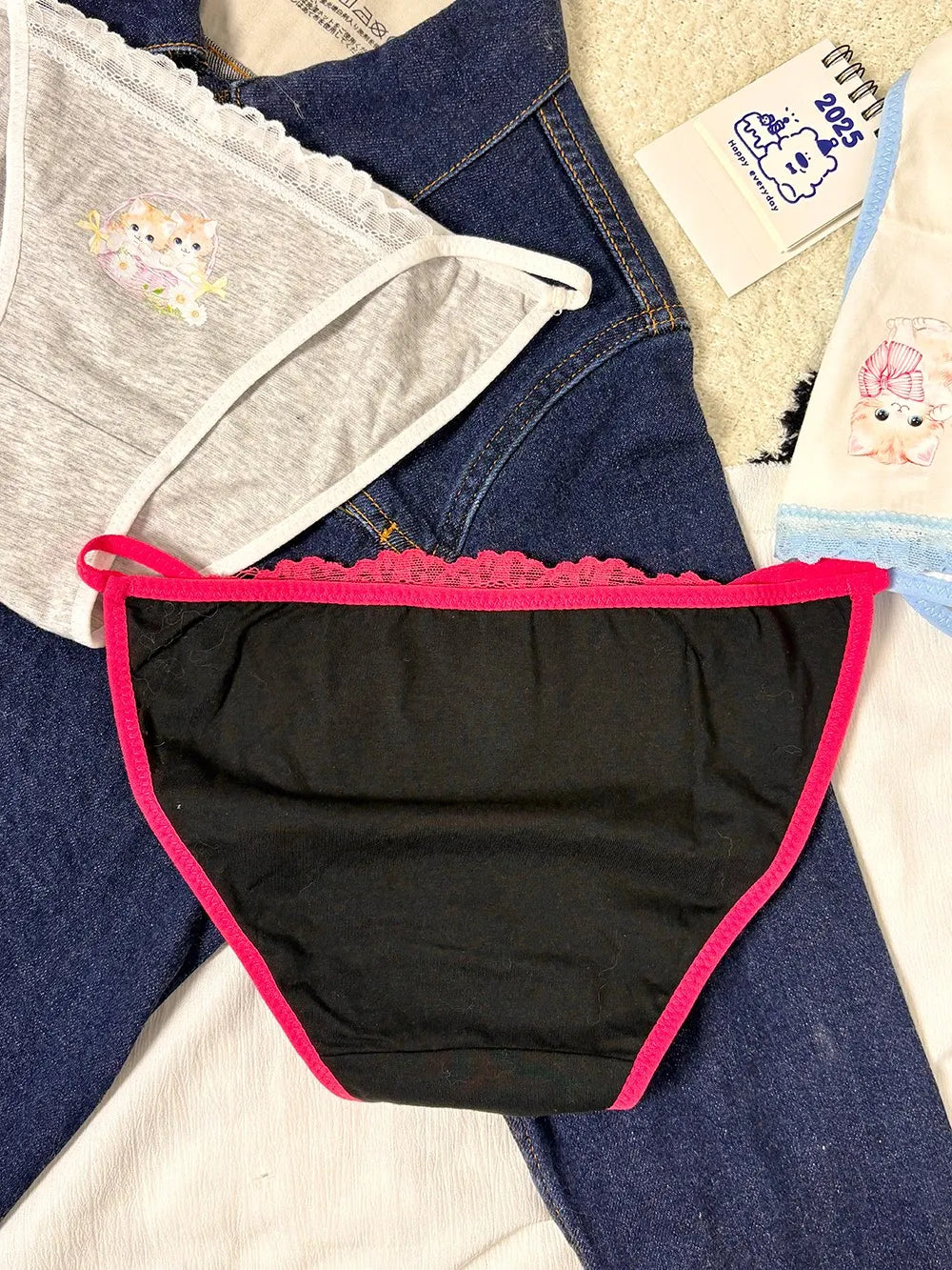 Cotton Girls Panties Cute Cat Sexy Japanese Lace Women Briefs Lady Thong Underwear G String Female Low Waist Lingerie
