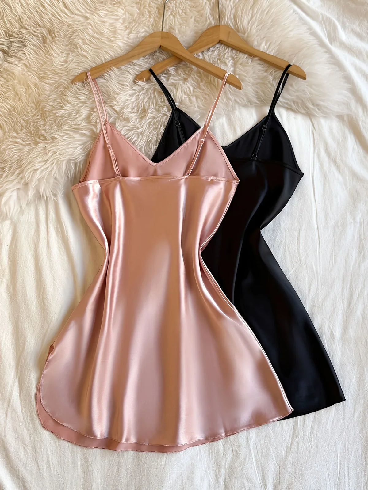 New 2 Pieces Women Nightgown Solid Color V Neck Thin Spaghetti Straps Sleep Dress Elegant Thin Ladies Home Night Dress