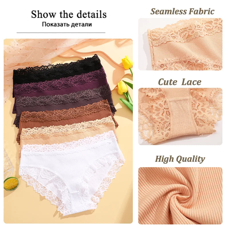 Comfortable Cotton Lace Panties for Women – 4-Piece Set, S–XL