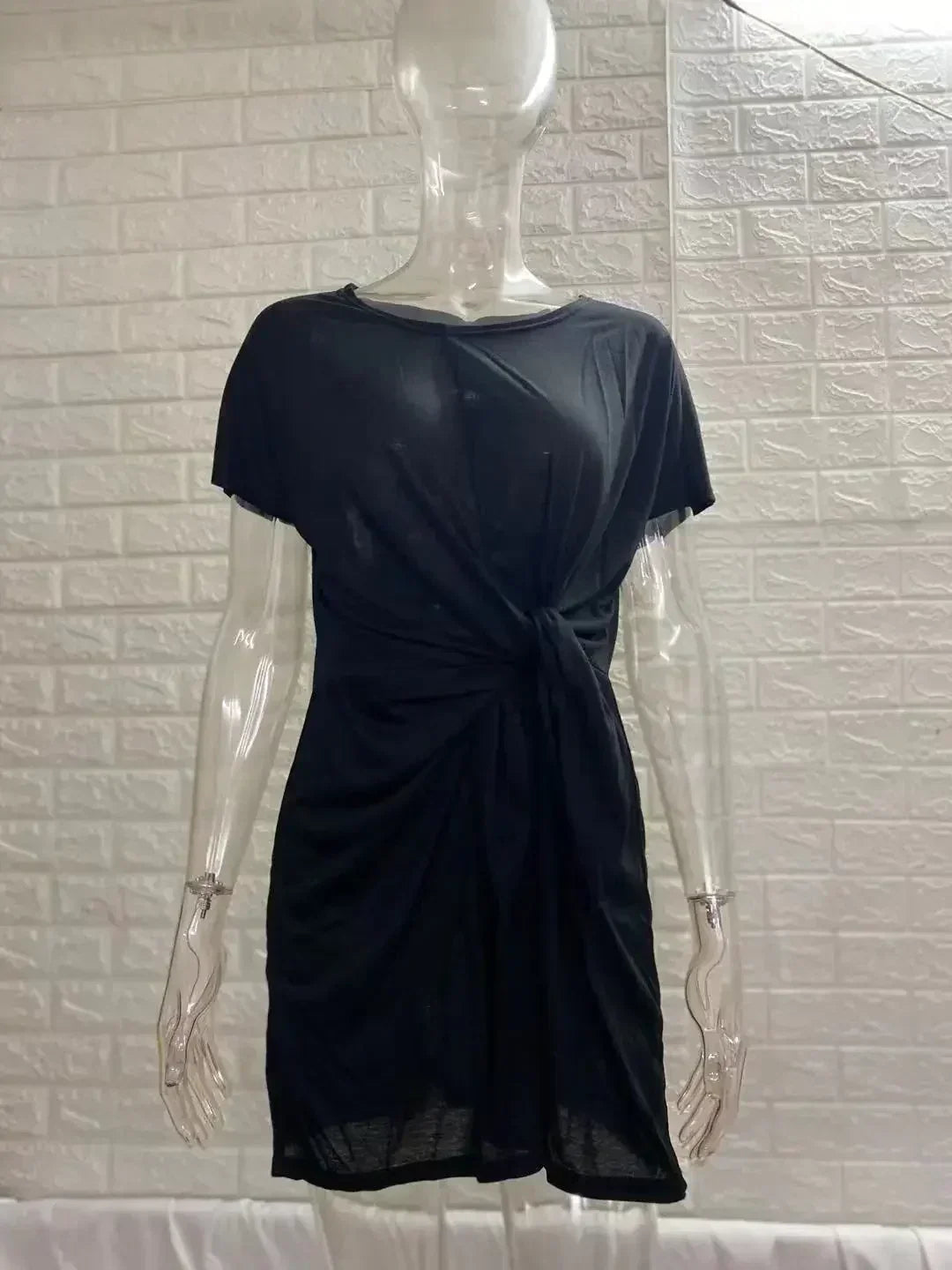 Dress Women Summer O-neck Short Sleeve Asymmetrical Lace Up Waist Solid Color Dresses 2022 Casual Vestidos Dropshipping JQMY9675