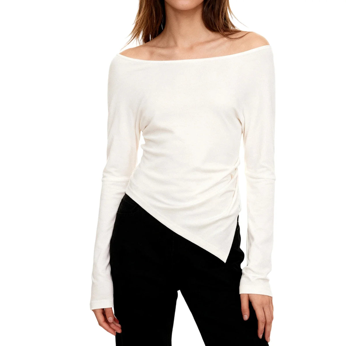 Women Irregular Crop Top Yoga Exercise Sports Gym Fashion Crop Top Casual T-Shirt Long Sleeve Boat Neck Solid Slim Sports Top