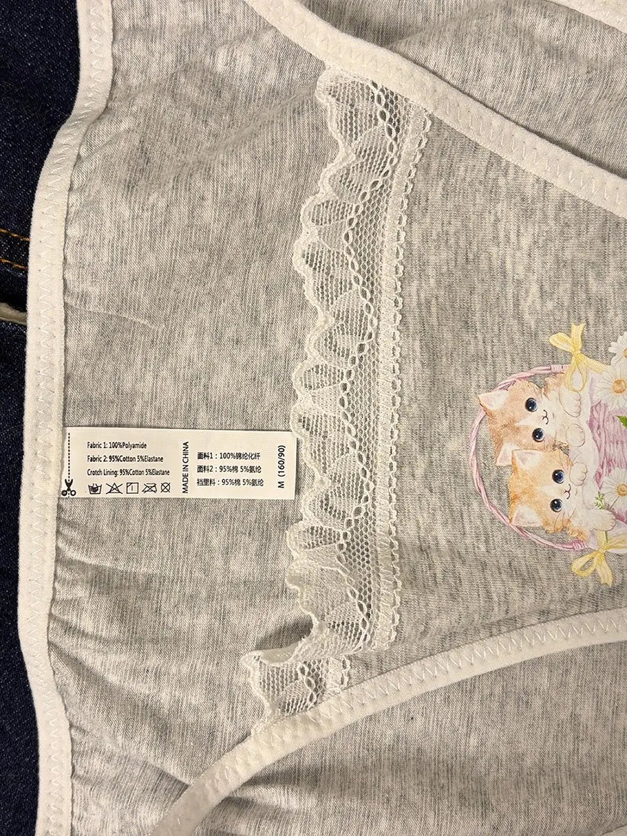 Cotton Girls Panties Cute Cat Sexy Japanese Lace Women Briefs Lady Thong Underwear G String Female Low Waist Lingerie