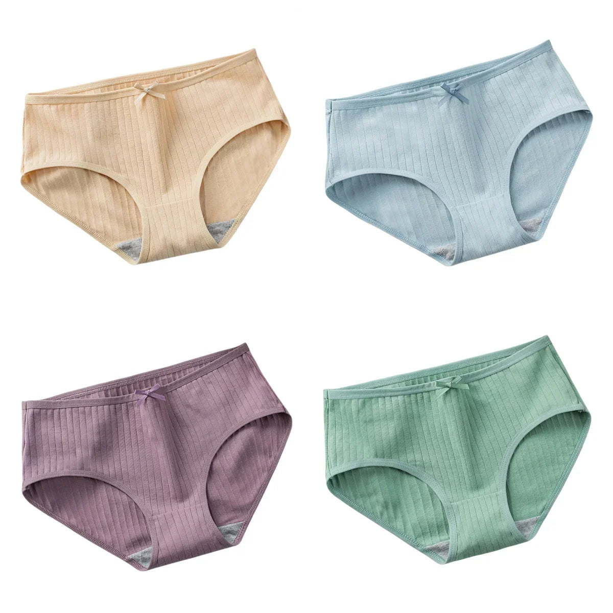 4Pcs/Set Women Cotton Panties Low Waist Briefs Breathable Comfort Underwear Sexy Lingerie Solid Color Underpants Intimates M-XL