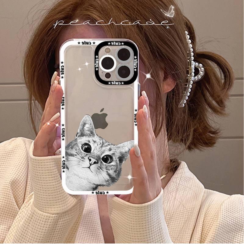 Cute Cat Phone Case for iPhone 11 12 13 Mini Pro Max 14 Pro Max Case shell Blank Printable Phone Case for Soft Rubber Cool Polish Phone Case
