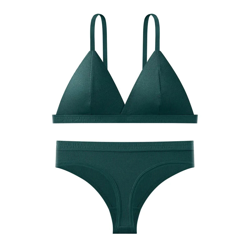 Women Bra and Panties Set Push Up Bralette Non-wire 1/3 Cup Bras Low Rise Thongs Sexy Lingerie Set Women Cotton Underwear