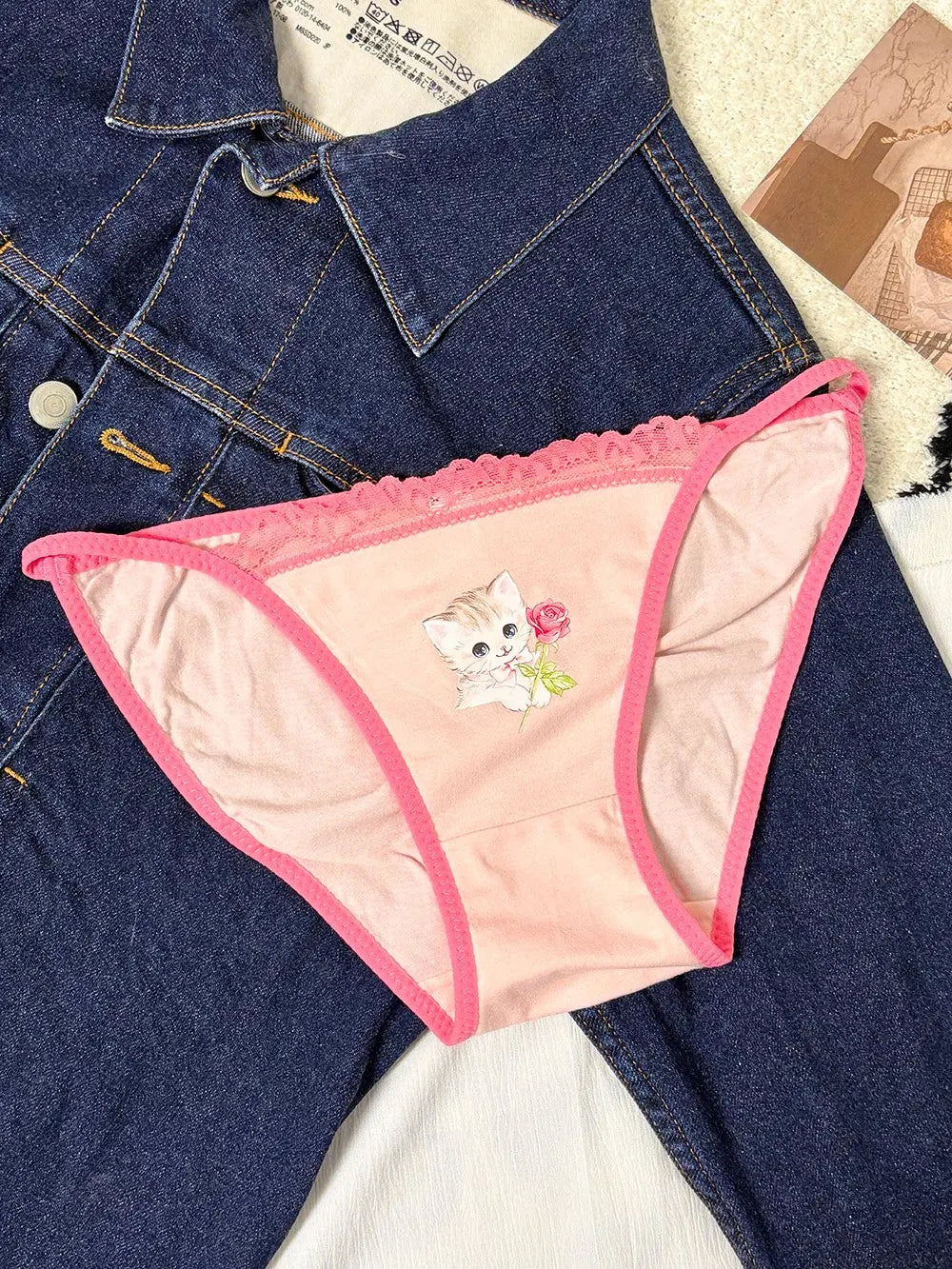 Cotton Girls Panties Cute Cat Sexy Japanese Lace Women Briefs Lady Thong Underwear G String Female Low Waist Lingerie